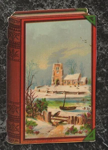 Libro troquelado era victoriana stock tarjeta comercial escena de invierno 4 x 2,75 - Imagen 1 de 2