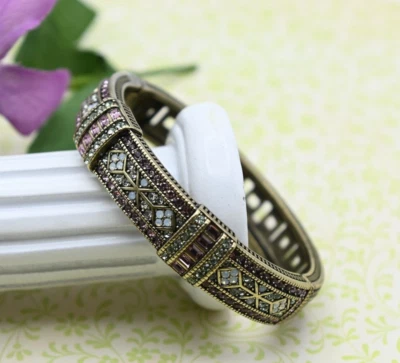 Heidi Daus Everyday Elegance 7" Lavender Green White Crystal Gold Plated Bangle - Image 1 of 4