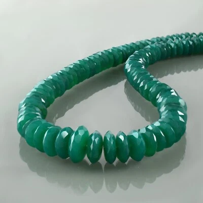 Handcrafted Verde Natural Onix Platillo Cuentas Cadena 18" Hilos Collar de Plata - Imagen 1 de 4