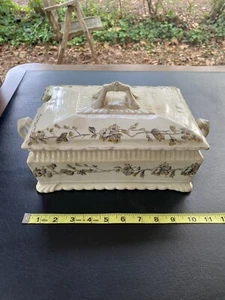Antique Rectangular Tureen W/lid Floral Pattern, chipped - Picture 1 of 3