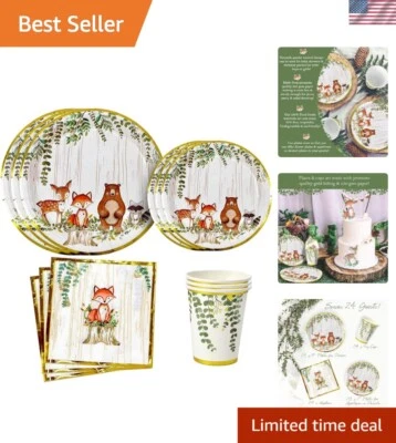 Premium Woodland Animals Party Supplies Set for 24 - Eco-Friendly & Elegant - Image 1 of 4