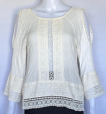 H&M Womens Cream Boho Style 3/4 Sleeve Top Size 8 - image 1 of 4