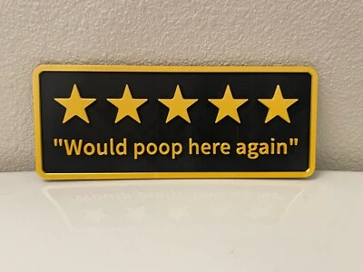 Letrero de baño divertido Would Poop Here Again 5 estrellas decoración de pared placa impresa Foto 1 de 3