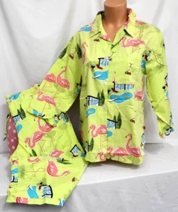 Nick & Nora Backyard Flamingos 100% Baumwolle Set Schlafanzug Neu mit Etikett M - Bild 1 von 9