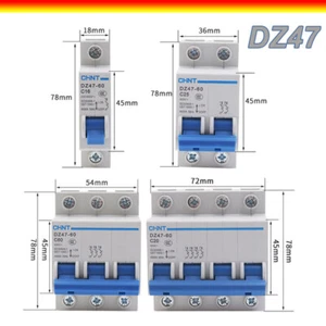 DZ47 DZ158 Circuit Breaker 1/2/3/4 Pole AC 1A-125A AMP Air Switch 35mm Din Rail - Picture 1 of 12