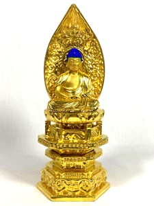 Amida Buddha Vintage Gold & Mandorla Buddhist Icon Statue for Altar - Picture 1 of 9