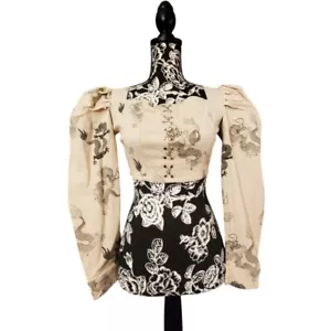 Missguided dragon puffy sleeves crop top color beige with silver hardware size 4 - Picture 1 of 9
