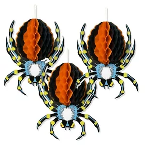 3 x Papel Grande de Halloween 3D Decoraciones Colgantes Negro Naranja Azul Araña - Imagen 1 de 2