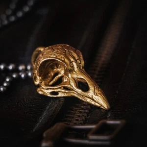 Brass Raven Skull Pendant Necklace Gothic Crow Amulet Animal Head Jewelry Gifts - Picture 1 of 13