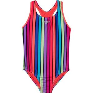 SPEEDO Girl's Size 14 Blue Green Pink Purple Stripe Swimsuit 1 Pc Swim UPF 50+