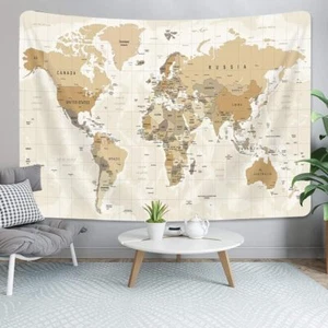 Grey World Globe World Map Wall Art Poster Vintage Tapestry Wall Hanging Large - Picture 1 of 6