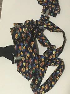 Gianno Men's NeckTie & Handkerchief & Suspenders Set Polyester Made in USA N090 - Picture 1 of 2