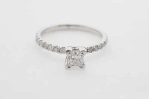 Fine Estate Sale 14k White Gold Diamond Engagement Ring Size 7 G Color - Picture 1 of 6