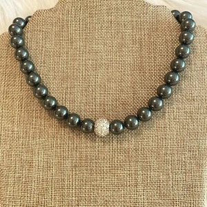 Vintage elegante Halskette stimmungsvoll dunkelgrau Glasperlen Strass Choker 5376 - Bild 1 von 7