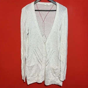 Anthropologie Moth Women's L Ivory V-Neck Cardigan Sweater - Picture 1 of 8