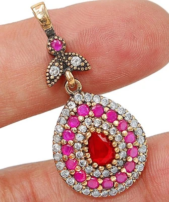 Pingente de prata esterlina 925 estilo Império Otomano 6CT tratado rubi e topázio TT1-9 - Imagem 1 de 2