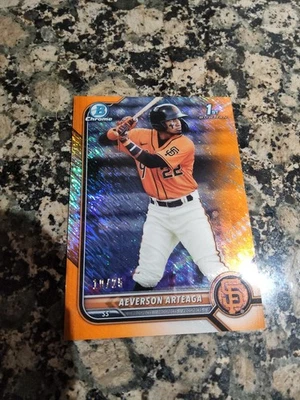 2022 Bowman Chrome Prospects Aeverson Arteaga #BCP-82 Orange Refractor /25 (RC) - Image 1 of 3