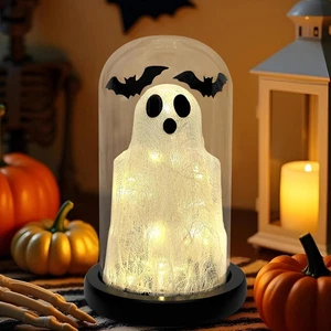 Halloween Decorations Indoor, Lighted Ghost in Glass Dome Cloche, Cute Spooky Ha - Picture 1 of 12