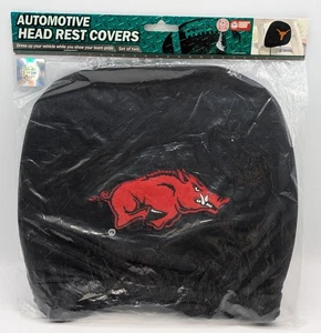 Juego de 2 cubiertas de reposacabezas con logotipo bordado universitario Arkansas Razorbacks NCAA NUEVO - Imagen 1 de 3