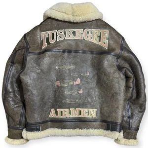 Rare AVIREX B-3 Real Mouton Bomber Lamb Leather Flight Jacket Brown Size M - Picture 1 of 9