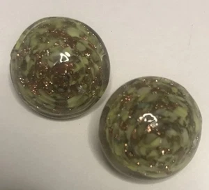 Vintage Grün & Gold Fleck Folie Murano Glas Clip Ohrringe Signiert Made In Italy - Bild 1 von 10