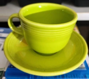 Fiestaware Chartreuse Cup and Saucer Fiesta Retired Lime Green Teacup - Picture 1 of 4