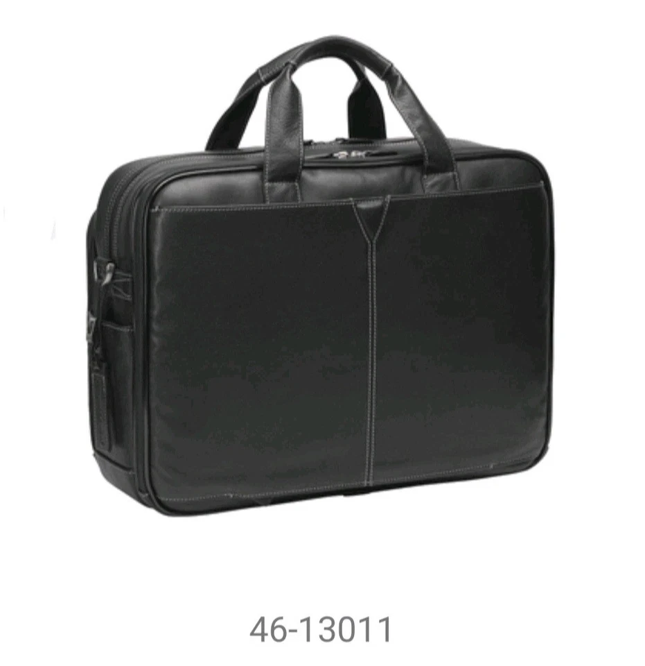 Johnston & Murphy Negro Doble Cremallera Cuero Maletín Laptop Bolso Mensajero   Foto 1 de 4