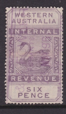 WESTERN AUSTRALIA 1896 6D Dull Purple IR SWAN REVENUE USED SG F14 (NG25.6) Cover
