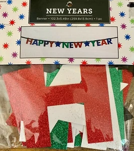 Happy New Year Glitter Banner Colorful Decor 102.3" x 5.49" - FAST SHIPPING! NWT - Picture 1 of 3