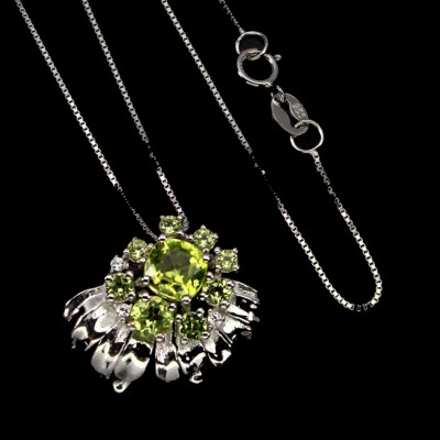 925 Sterling Silver Necklace Cushion Peridot 6mm Simulated Cz Gemstone Jewelry - Image 1 of 4