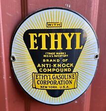 1930s Ethyl Gasoline Gas Service Station Porcelain Curved Pump Plate Sign 7”