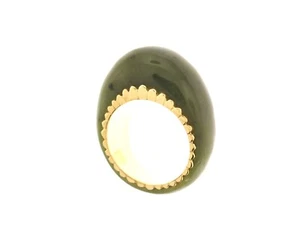 14K Yellow Gold 12.35mm Wide Carved Jade Eternity Dome Ring - Picture 1 of 5