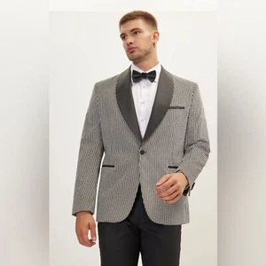 NWT Ron Tomson N° R180S Italian Velvet Satin Shawl Lapel Tuxedo- Houndstooth 46R - Picture 1 of 16