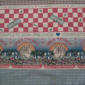 Joan Kessler Concord Vintage Fabric Farm Animals Red Check On Tan Cotton 1 Yard - Picture 1 of 8