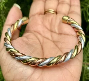 1Pc Pure Ashtadhatu Copper Brass Silver Healing Bangle Cuff Bracelet Spiritual 2 - Picture 1 of 7