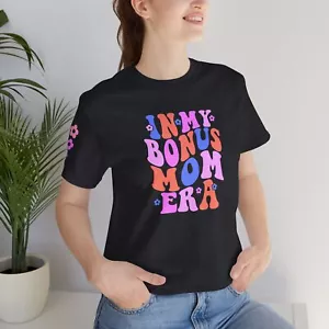 In My Bonus Mom Era T-shirt With Flower Sleeve Design - Picture 1 of 7