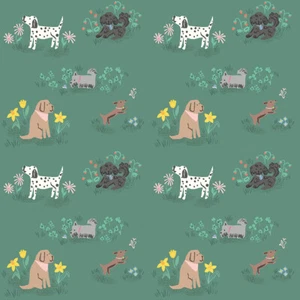Riley Blake Chloe perros en verde ~ tela para niños amante de perros por Rachel Erickson - Imagen 1 de 2