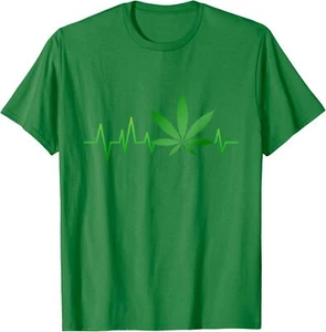 Weed Leaf Heartbeat Marijuana Leaf Cannabis Heartbeat 420 T-Shirt Hoodie - Picture 1 of 11