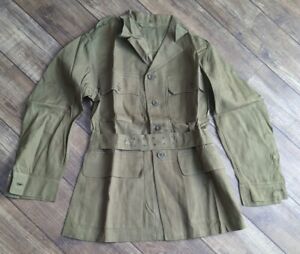 Post WW2 Jungle Green Aertex Bush Jacket 1950 Pattern Dated 1954 - Size 7  (1/2)