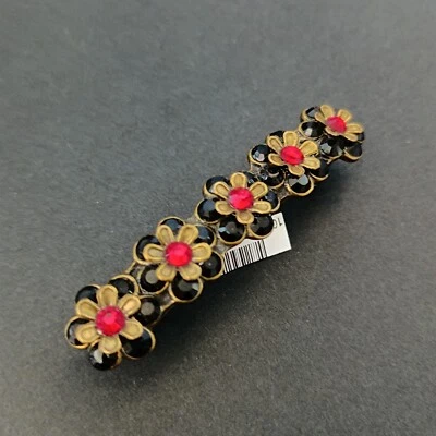 Pinza de pelo Michal Negrin rojo negro cristal flores pasador cóctel audaz vintage Foto 1 de 4
