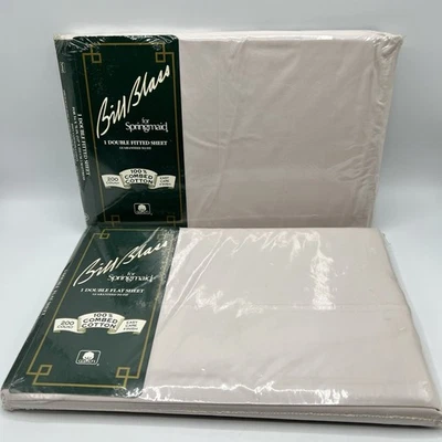 Bill Blass Full Sheets Fitted Flat Solid Pale Pink Cotton Vintage Springmaid - Image 1 of 4