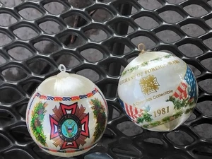2 Ea Vtg 1981 VFW Fife & Drum Flags Christmas Holiday Satin Ornament - Picture 1 of 5