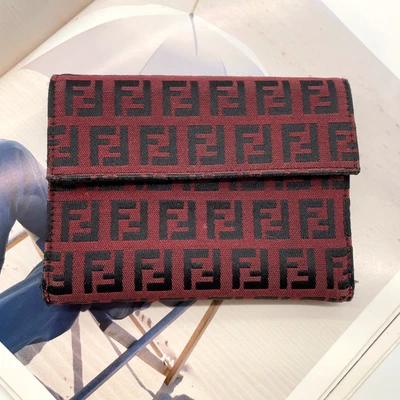 Auténtica billetera Fendi Zucchino de lona roja x negra triple pliegue i111092 Foto 1 de 4