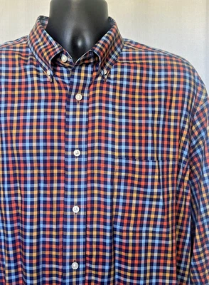 Cremieux Signature Mens  XL Blue Yellow Orange Gingham Check Button Up Shirt - Image 1 of 4