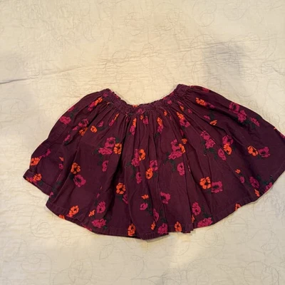 Lands End Corduroy Skirt Girls Size 10-12 Floral Burgundy Pink Orange  - Image 1 of 4