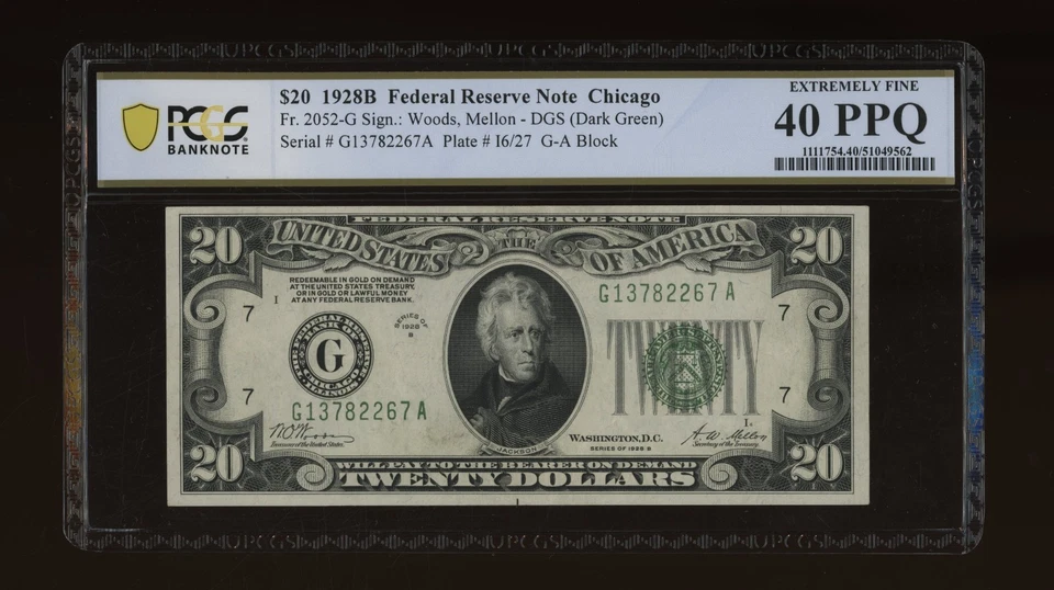 DBR 1928-B $20 DGS FRN Chicago Fr. 2052-Gdgs PCGS-B XF-40 PPQ Serial G13782267A - Image 1 of 2