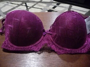 New Fredericks of Hollywood Push Up Bra 36B Solid Purple Lace Sexy - Picture 1 of 4