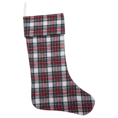 Creative Co-Op Plaid Christmas Stocking Brushed Cotton Multicolor Holiday Decor - Image 1 of 2