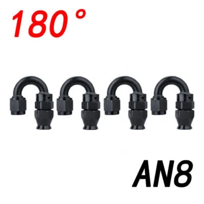 4Pcs Oil Fuel Line Hose End Fitting Adapters Kits 180°Degree AN8 Aluminum End - Image 1 of 4