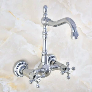 Grifo mezclador fregadero lavabo de baño pulido de doble mango montado en pared - Imagen 1 de 7